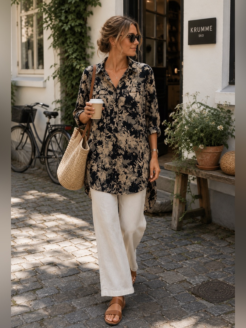 Kaffe KAhoda Big Shirt | EU 40 US M | 100% Rayon Oversized Tunic Blouse